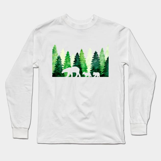 Winter Bears Long Sleeve T-Shirt by Elizabeth Weglein Art